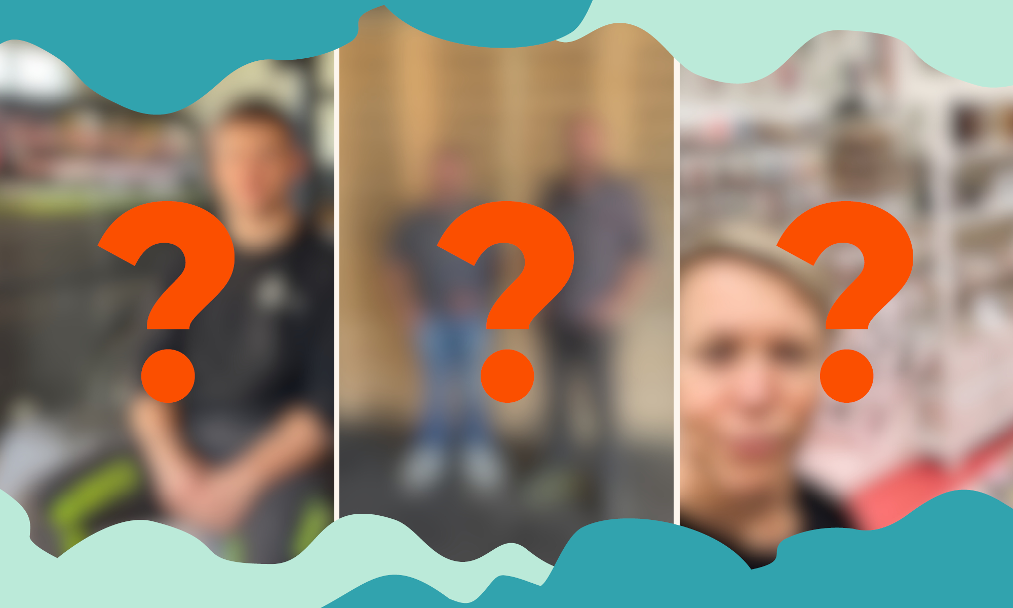 Tre suddiga bilder på de nominerade i årets företagssatsning i Tivselbygden 2025. med frågetecken framför.